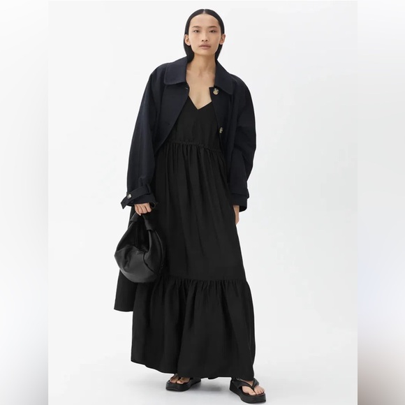 Arket Black Lyocell Blend Neck Tie Tier Dress size S - Picture 13 of 17